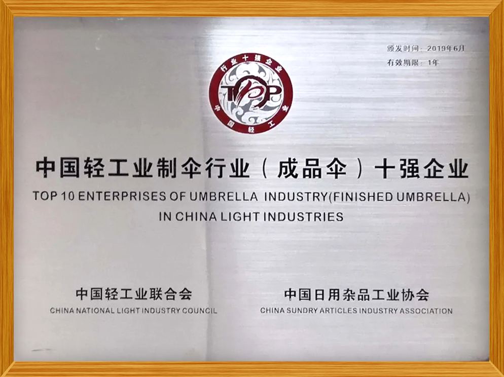 中國輕工業(yè)制傘行業(yè)（成品傘）十強企業(yè)